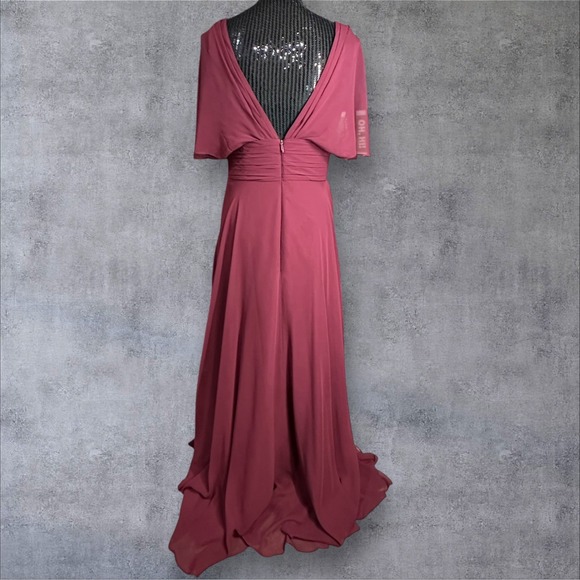 AZAZIE PAMELA Mulberry A-Line V-Neck Pleated Chiffon‎ Dress - Picture 4 of 16